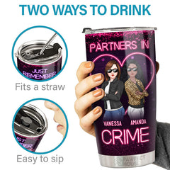 Bestie Neon Partners In Crime - Bestie Personalized Custom Tumbler - Gift For Best Friends. BFF. Sisters
