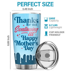 Dear Mom Thanks For Not Swallowing - Family Personalized Custom Tumbler - Mother's Day. Birthday Gift For Mom