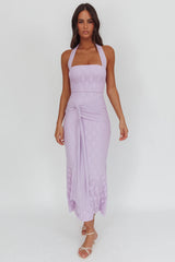 Luli Waist Sash Halter Maxi Dress Lace Lilac