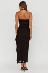 Lorely Halterneck Mesh Maxi Dress Black