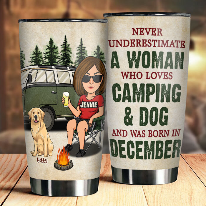 A Woman Loves Camping & Dogs - Personalized Tumbler - Gift For Camping Lovers. Gift For Pet Lovers