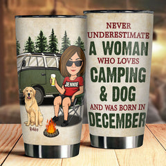 A Woman Loves Camping & Dogs - Personalized Tumbler - Gift For Camping Lovers. Gift For Pet Lovers