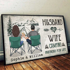 Husband & Wife - Camping Partners For Life - Gift For Camping Couples. Personalized Horizontal Poster