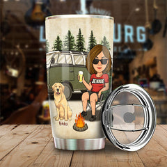 A Woman Loves Camping & Dogs - Personalized Tumbler - Gift For Camping Lovers. Gift For Pet Lovers