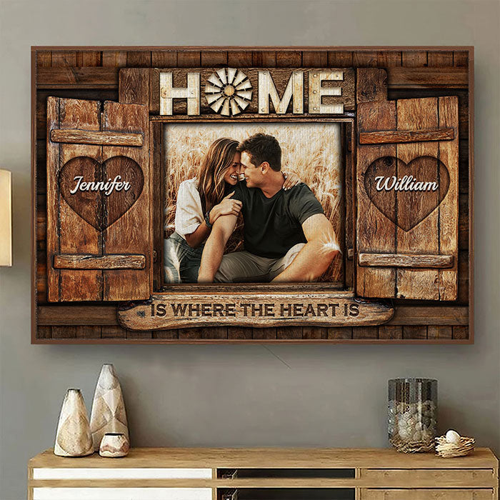 Home Is Where The Heart Is - Upload Image. Gift For Couples. Husband Wife - Personalized Horizontal Poster