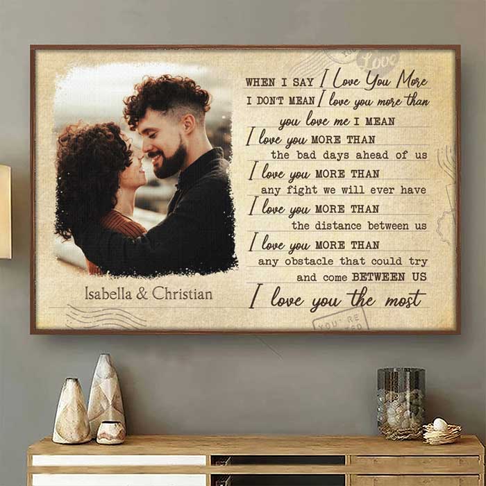 I Love You More Than The Distance Between Us - Upload Image. Gift For Couples - Personalized Horizontal Poster