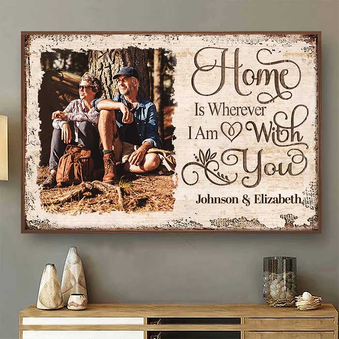 Home Is Wherever I Am With You - Upload Image. Gift For Couples. Husband Wife - Personalized Horizontal Poster