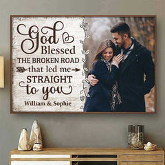 God Led Me Straight To You - Upload Image. Gift For Couples. Husband Wife - Personalized Horizontal Poster