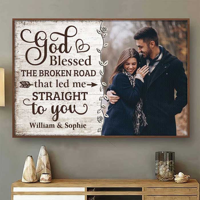God Led Me Straight To You - Upload Image. Gift For Couples. Husband Wife - Personalized Horizontal Poster