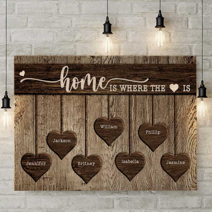 Home Is Where The Heart Is - Personalized Horizontal Canvas - Gift For Couples. Husband Wife