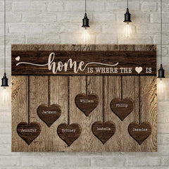 Home Is Where The Heart Is - Personalized Horizontal Canvas - Gift For Couples. Husband Wife