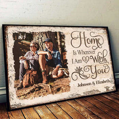 Home Is Wherever I Am With You - Upload Image. Gift For Couples. Husband Wife - Personalized Horizontal Poster