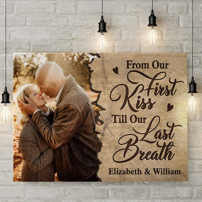 From Our First Kiss - Personalized Horizontal Canvas - Upload Image. Gift For Couples. Husband Wife