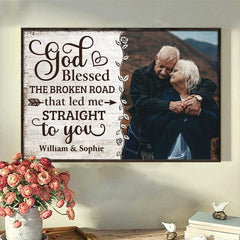 God Led Me Straight To You - Upload Image. Gift For Couples. Husband Wife - Personalized Horizontal Poster