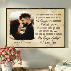 You Are My Happy Ending - Upload Image. Gift For Couples - Personalized Horizontal Poster