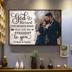 God Led Me Straight To You - Upload Image. Gift For Couples. Husband Wife - Personalized Horizontal Poster