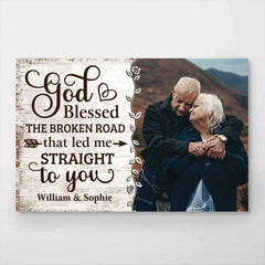 God Led Me Straight To You - Upload Image. Gift For Couples. Husband Wife - Personalized Horizontal Poster