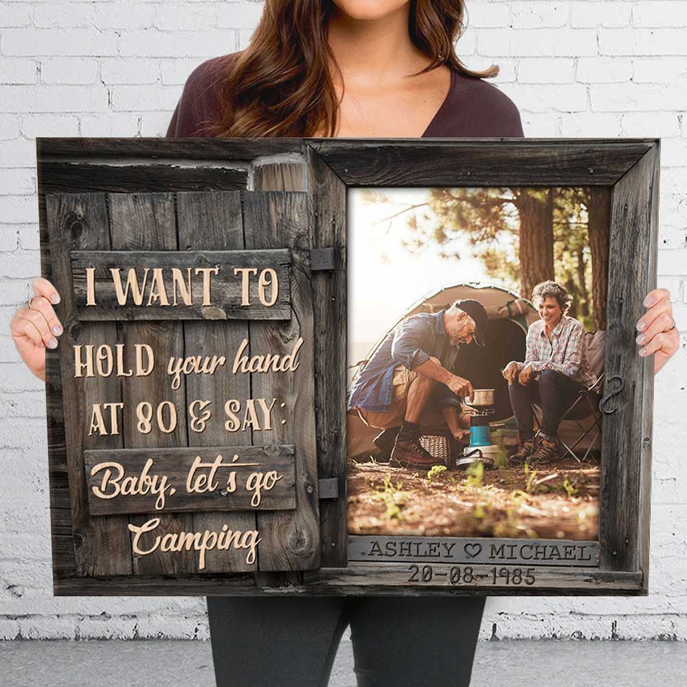 Baby Let's Go Camping - Upload Image. Gift For Couples - Personalized Name & Date Canvas