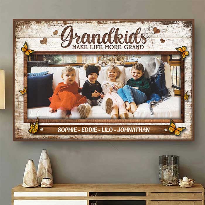 Grandkids Make Life More Grand - Personalized Horizontal Poster - Upload Image. Gift For Grandparents