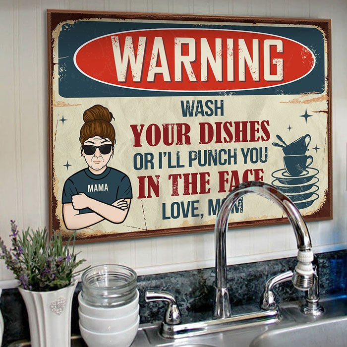 Put Away Your Dishes Or I'll Punch You - Gift For Mom. Personalized Horizontal Poster