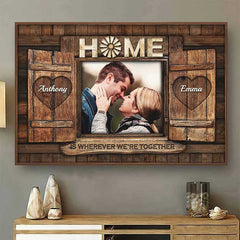 Home Is Wherever We Are Together - Upload Image. Gift For Couples. Husband Wife - Personalized Horizontal Poster