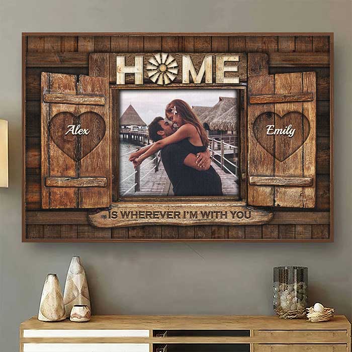 Home Is Wherever I'm With You - Upload Image. Gift For Couples. Husband Wife - Personalized Horizontal Poster