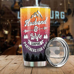 Husband & Wife Camping Partners For Life - Gift For Camping Couples. Personalized Tumbler