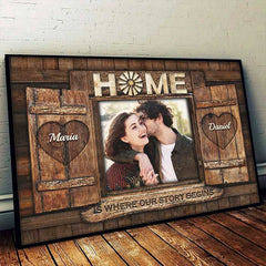 Home Is Where Our Story Begins - Upload Image. Gift For Couples. Husband Wife - Personalized Horizontal Poster