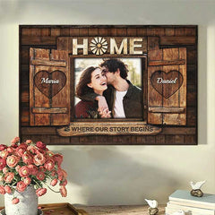 Home Is Where Our Story Begins - Upload Image. Gift For Couples. Husband Wife - Personalized Horizontal Poster