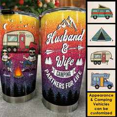 Husband & Wife Camping Partners For Life - Gift For Camping Couples. Personalized Tumbler