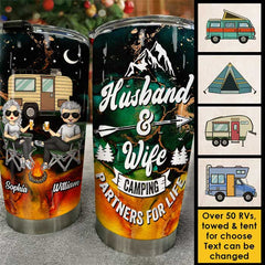 Camping Partners For Life - Husband & Wife - Gift For Camping Couples. Personalized Camping Tumbler