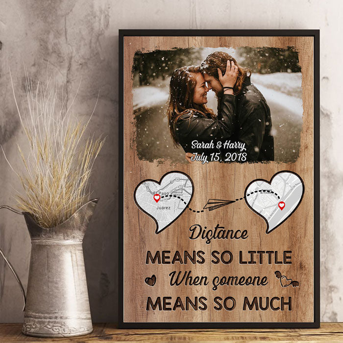 Distance Means So Little - Personalized Vertical Poster - Upload Image. Gift For Couples. Husband Wife