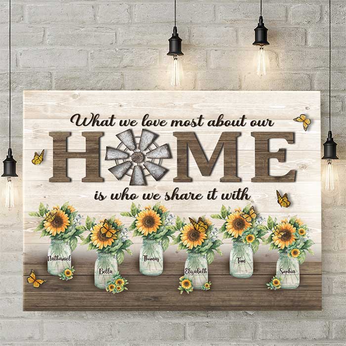 What We Love Most About Our Home - Personalized Horizontal Canvas - Gift For Couples. Husband Wife