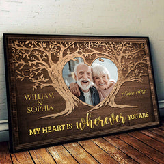 My Heart Is Wherever You Are - Personalized Horizontal Poster - Upload Image. Gift For Couples. Husband Wife
