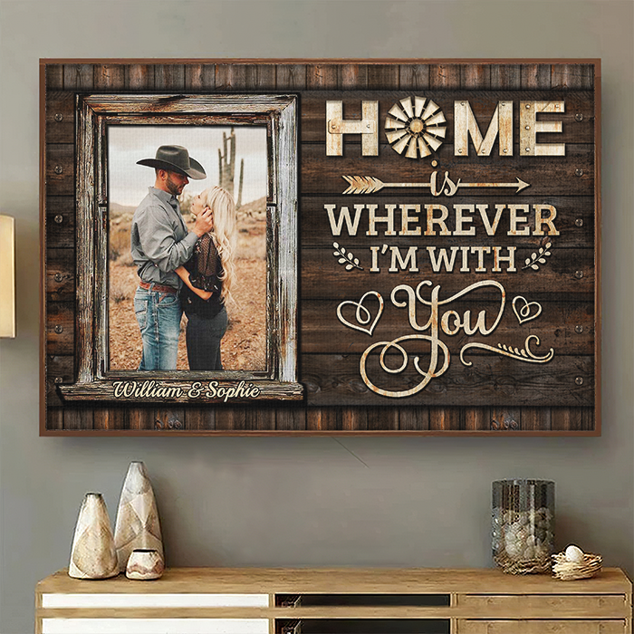 Home Is Wherever I'm With You - Upload Image. Gift For Couples - Personalized Horizontal Poster