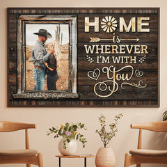 Home Is Wherever I'm With You - Upload Image. Gift For Couples - Personalized Horizontal Poster