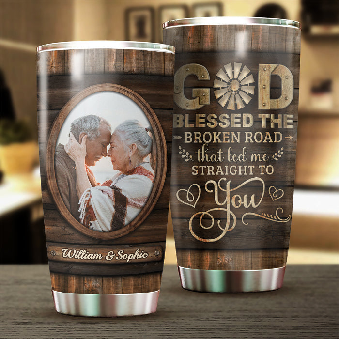 God Blessed Us - Upload Image. Gift For Couples - Personalized Tumbler