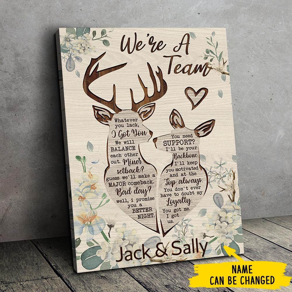 We Are A Team Deer Couple - Gift For Couples. Personalized Vertical Canvas