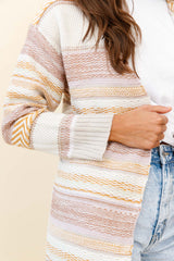 Sabine Long Line Textured Knit Cardigan Beige