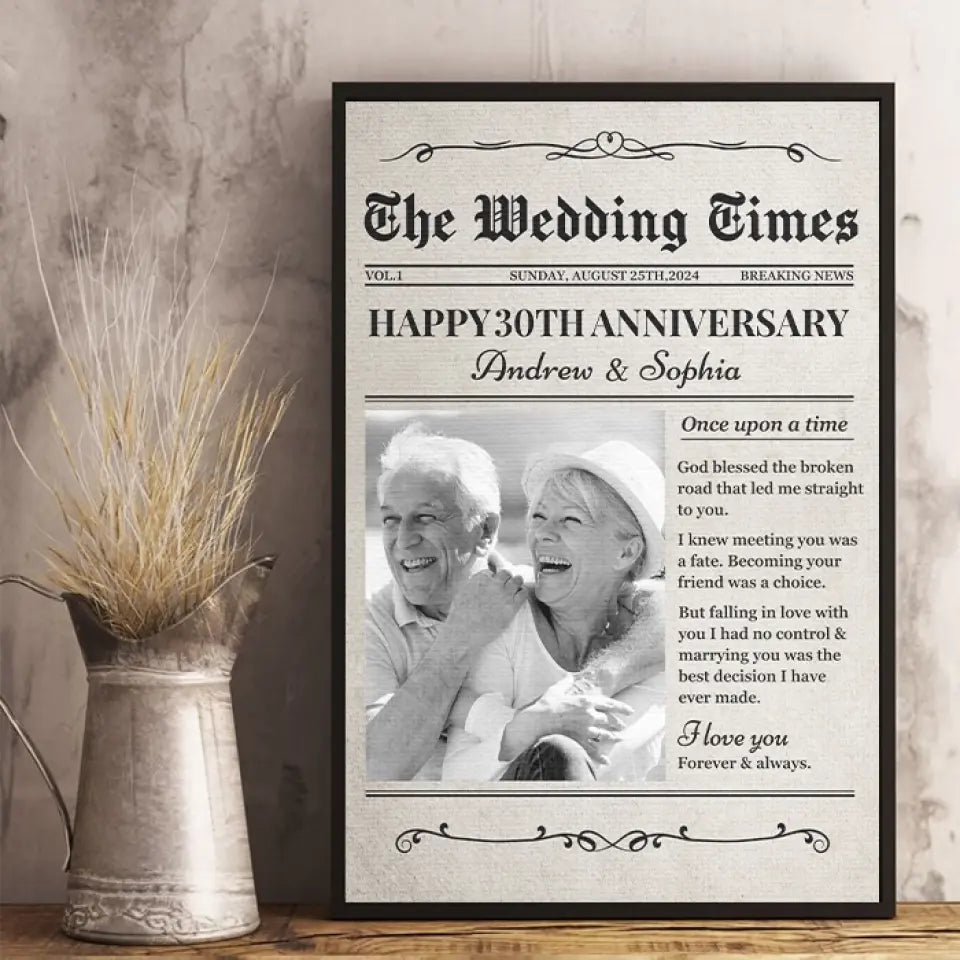 Custom Photo Newspaper Save The Date The Wedding Times - Couple Personalized Custom Vertical Poster - Gift For Husband Wife. Anniversary