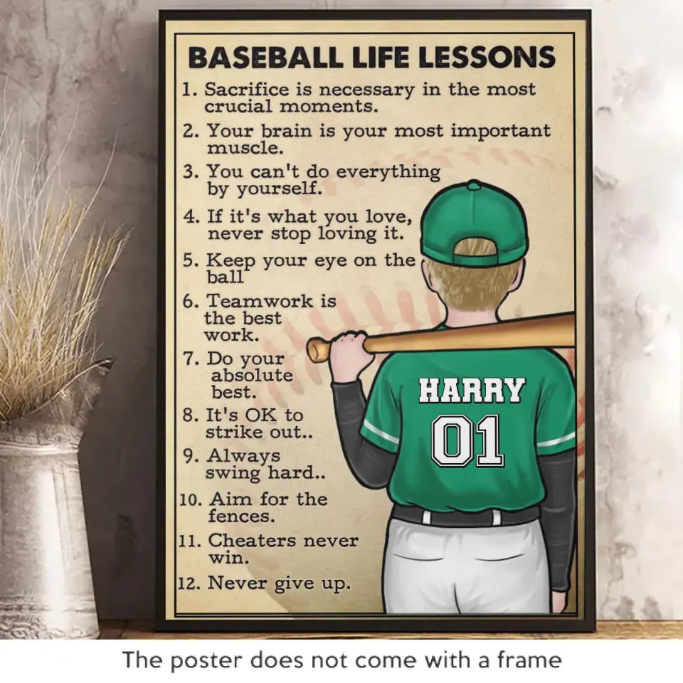 Never Give Up - Family Personalized Custom Horizontal Poster - Gift For Family Members. Baseball Players. Baseball Lovers