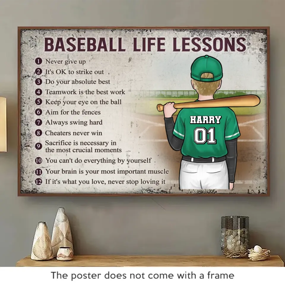 Keep Your Eye On The Ball - Family Personalized Custom Horizontal Poster - Gift For Family Members. Baseball Players. Baseball Lovers