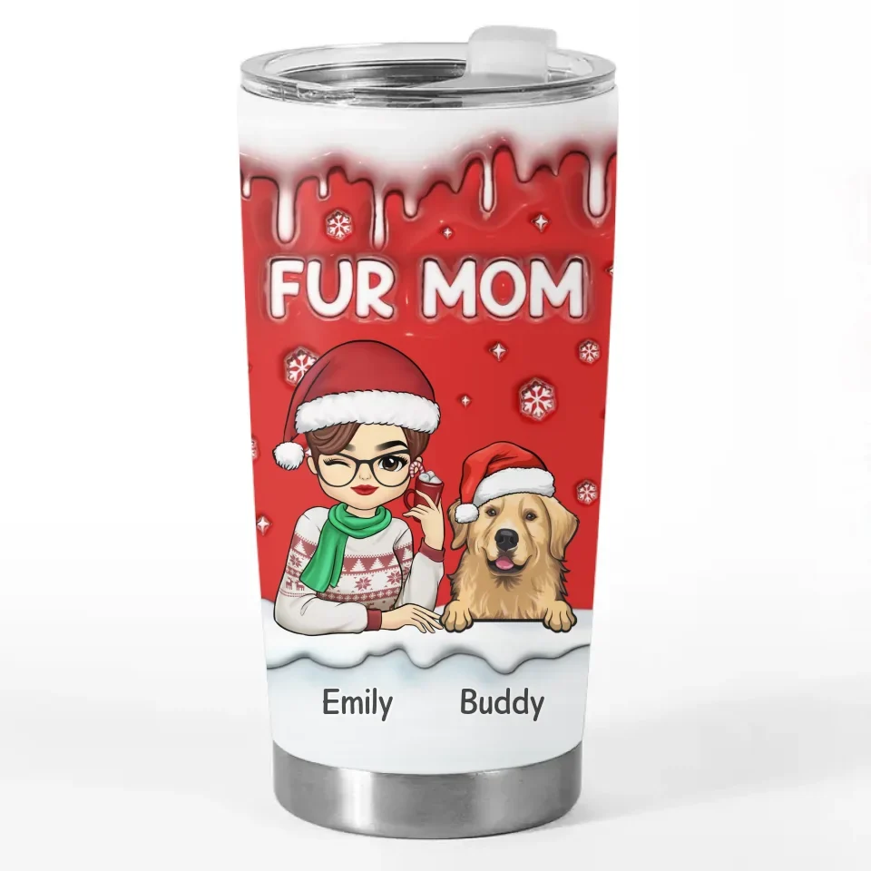 Furry And Festive - Dog & Cat Personalized Custom 3D Inflated Effect Printed Tumbler - Christmas Gift For Pet Owners. Pet Lovers