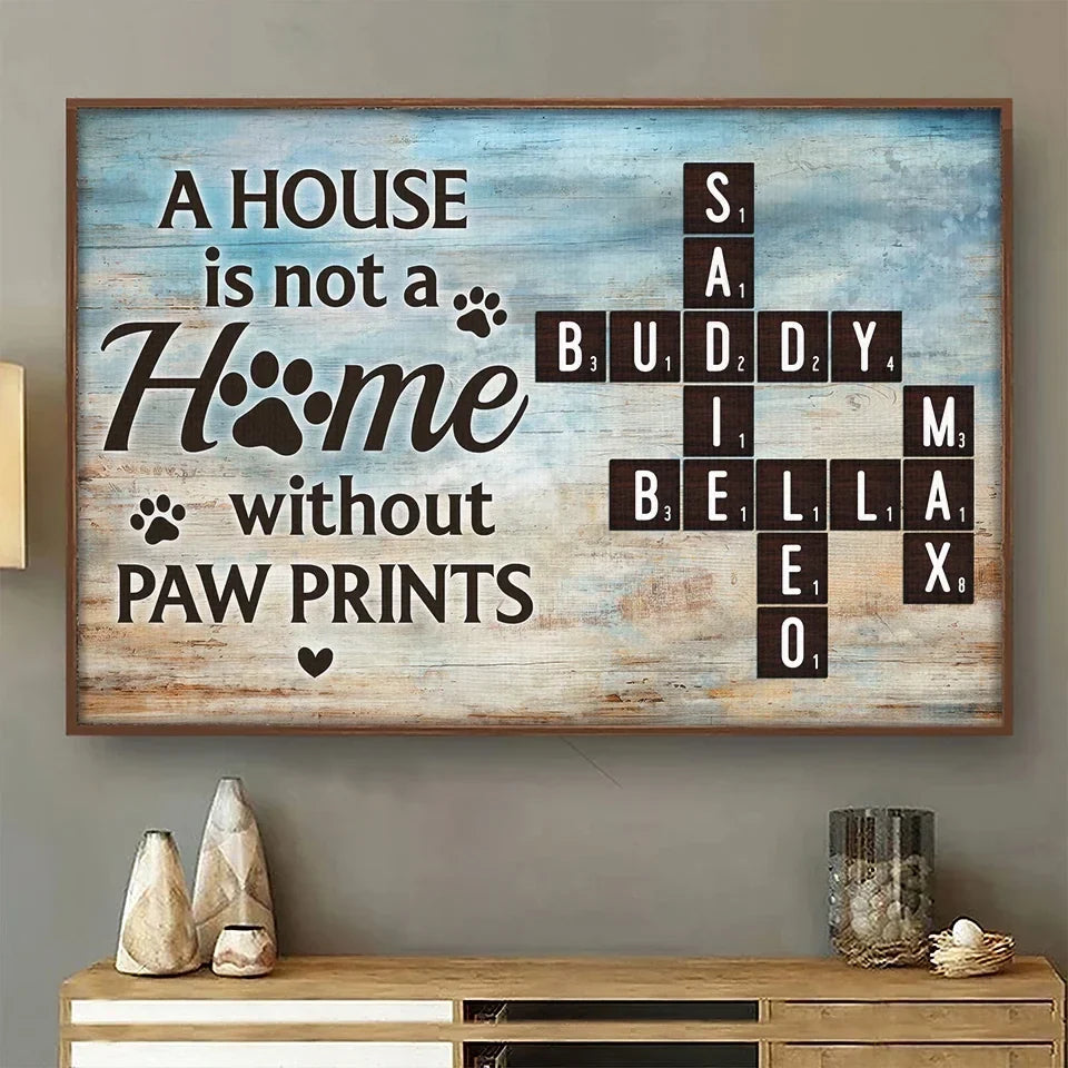 A House Is Not A Home Without Paw Prints - Memorial Personalized Custom Horizontal Poster - Sympathy Gift For Pet Owners. Pet Lovers