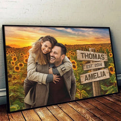 Custom Photo I Love You Like Sunflower Loves The Sun - Couple Personalized Custom Horizontal Poster - Gift For Husband Wife. Anniversary