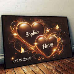 Two Hearts Beating As One - Couple Personalized Custom Horizontal Poster - Gift For Husband Wife. Anniversary