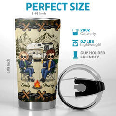 Home Is Where We Pitch Our Tent - Couple Personalized Custom Tumbler - Gift For Husband Wife. Camping Lovers