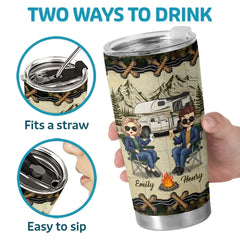 Home Is Where We Pitch Our Tent - Couple Personalized Custom Tumbler - Gift For Husband Wife. Camping Lovers