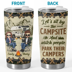 Home Is Where We Pitch Our Tent - Couple Personalized Custom Tumbler - Gift For Husband Wife. Camping Lovers