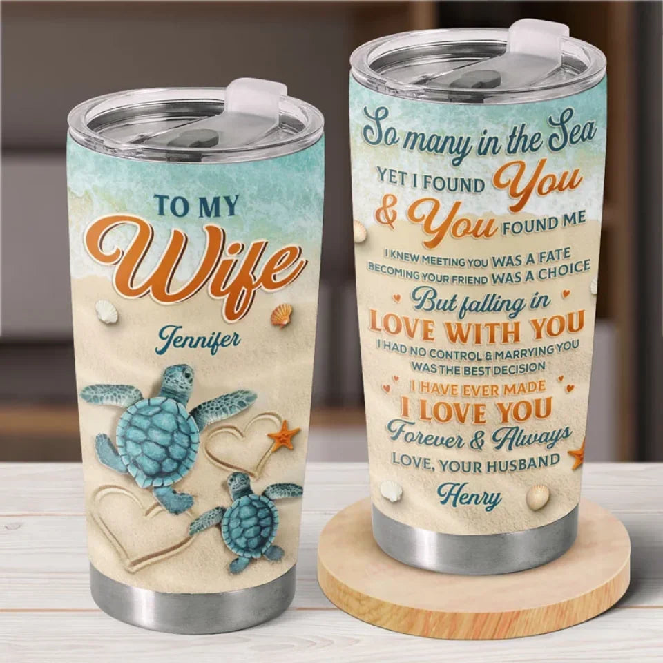 Two Turtles. One Heart - Couple Personalized Custom Tumbler - Gift For Husband Wife. Anniversary